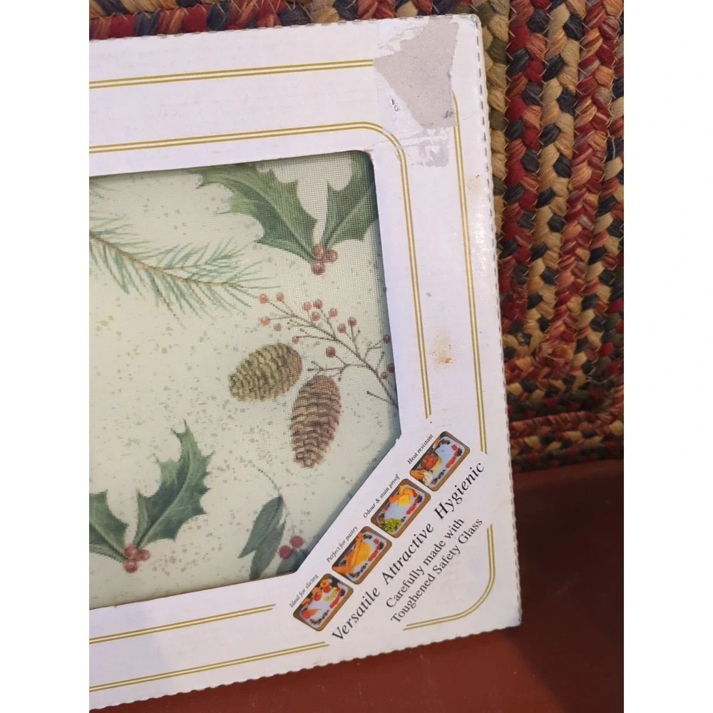 NOS The Universal Kitchen Board Multiple uses ,Safety Glass, Holiday Holly